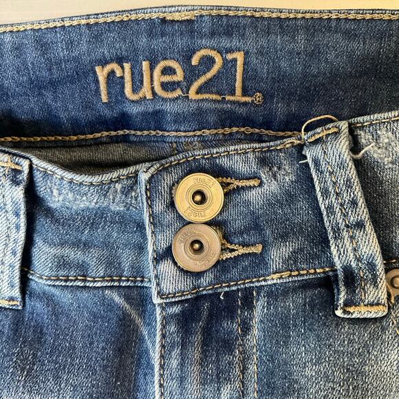 Rue 21 Women Jean Jeggings size 4 Blue Mid Rise Stretch Frayed - Picture 8 of 11